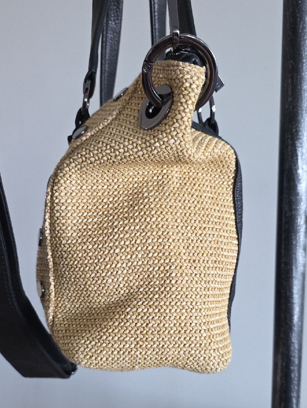 HAMMIT Daniel Chaparral Raffia Gunmetal Leather Bag - Picture 5 of 15